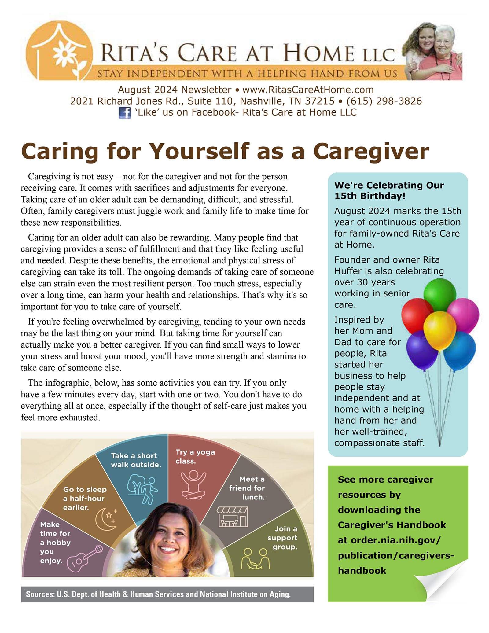 August 2024 Rita's Care at Home LLC newsletter